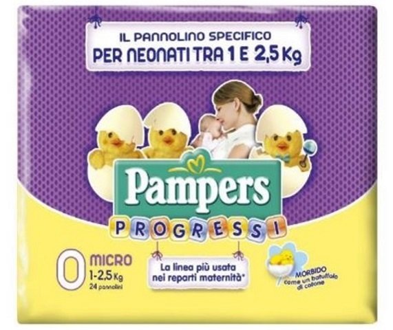 PAMPERS PROGRESSIVE MICRO SIZE 0 x24/Pack, 1-2.5kg, CARRY PACK, ITALIAN MARKET