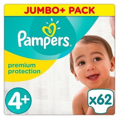 PAMPERS PREMIUM PROTECTION SIZE 4+ x62/Pack, 7-18kg JUMBO+ PACK