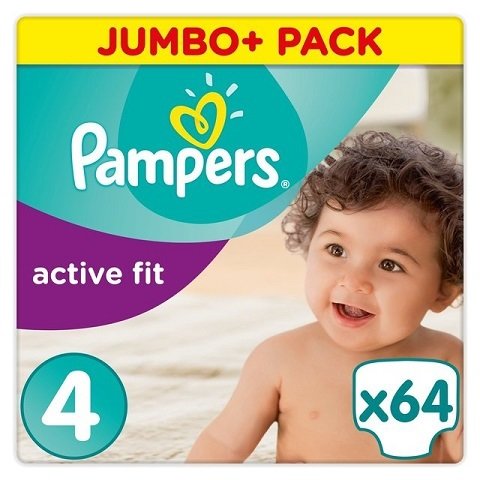 PAMPERS ACTIVE FIT SIZE 4 x64/Pack, 7-18kg JUMBO+ PACK