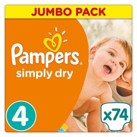 PAMPERS SIMPLY DRY SIZE 4 x74/Pack, 7-18kg JUMBO PACK