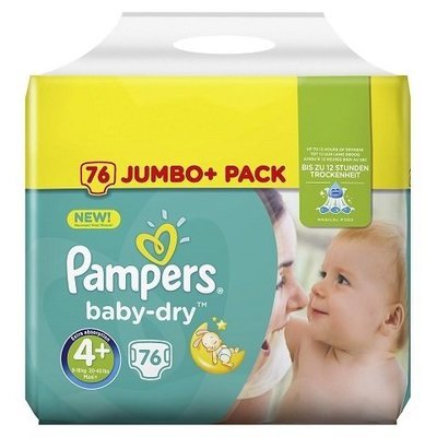 PAMPERS BABY DRY SIZE 4 x76/Pack, 7-18kg JUMBO+ PACK