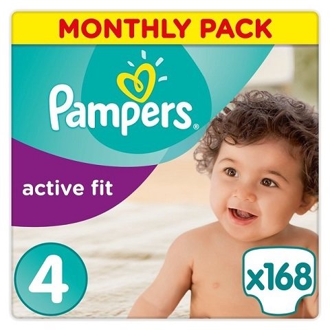 PAMPERS ACTIVE FIT SIZE 4 x168/Pack, 7-18kg MONTHLY PACK