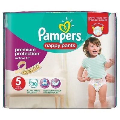 PAMPERS SIZE 5 PREMIUM PROTECTION ACTIVE FIT NAPPY PANTS ESSENTIAL PACK OF 30pcs