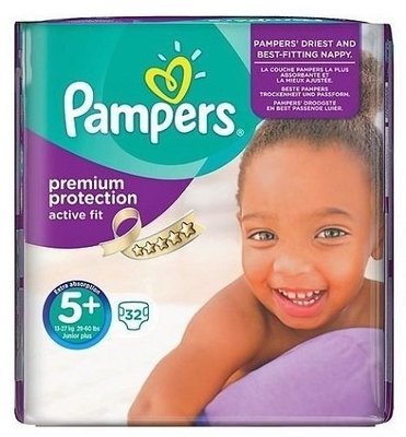 PAMPERS SIZE 5+ PREMIUM PROTECTION ACTIVE FIT NAPPIES ESSENTIAL PACK OF 32pcs