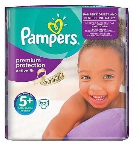 PAMPERS SIZE 5+ PREMIUM PROTECTION ACTIVE FIT NAPPIES ESSENTIAL PACK OF 32pcs