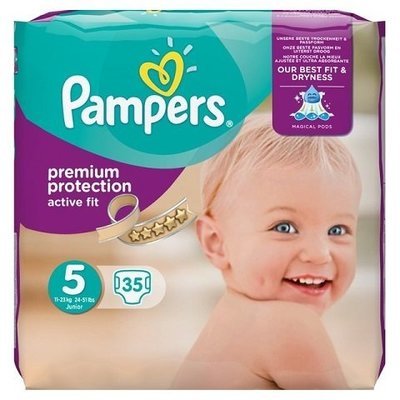 PAMPERS SIZE 5 PREMIUM PROTECTION ACTIVE FIT NAPPIES ESSENTIAL PACK OF 35pcs