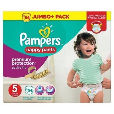 PAMPERS SIZE 5 PREMIUM PROTECTION ACTIVE FIT NAPPY PANTS JUMBO PACK OF 54pcs