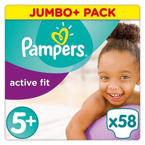 PAMPERS SIZE 5+ PREMIUM PROTECTION ACTIVE FIT NAPPIES JUMBO PACK OF 58pcs