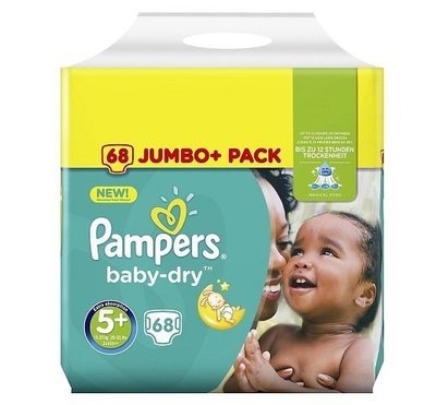 PAMPERS SIZE 5+ BABY DRY NAPPIES JUMBO PACK OF 68pcs