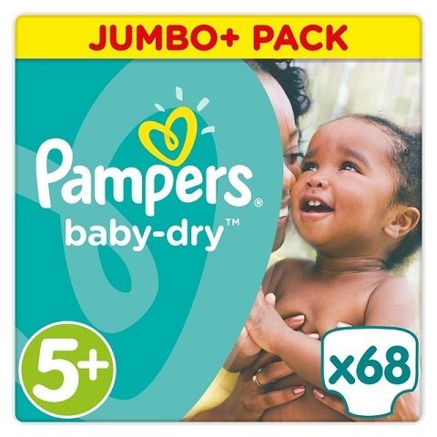 PAMPERS SIZE 5+ BABY DRY NAPPIES JUMBO PACK OF 68pcs