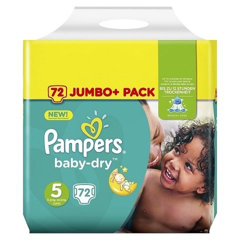 PAMPERS SIZE 5 BABY DRY NAPPIES JUMBO PACK OF 72pcs
