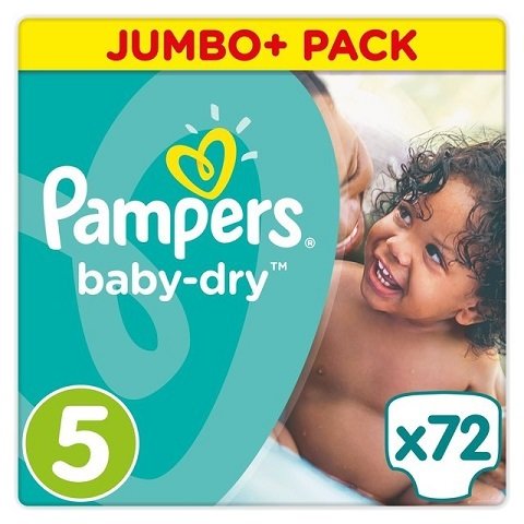 PAMPERS SIZE 5 BABY DRY NAPPIES JUMBO PACK OF 72pcs