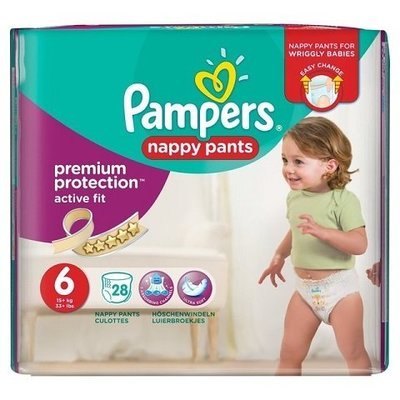 PAMPERS SIZE 6 PREMIUM PROTECTION ACTIVE FIT NAPPY PANTS ESSENTIAL PACK OF 28pcs