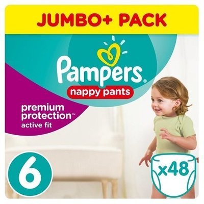 PAMPERS SIZE 6 PREMIUM PROTECTION ACTIVE FIT NAPPY PANTS JUMBO PACK OF 48pcs