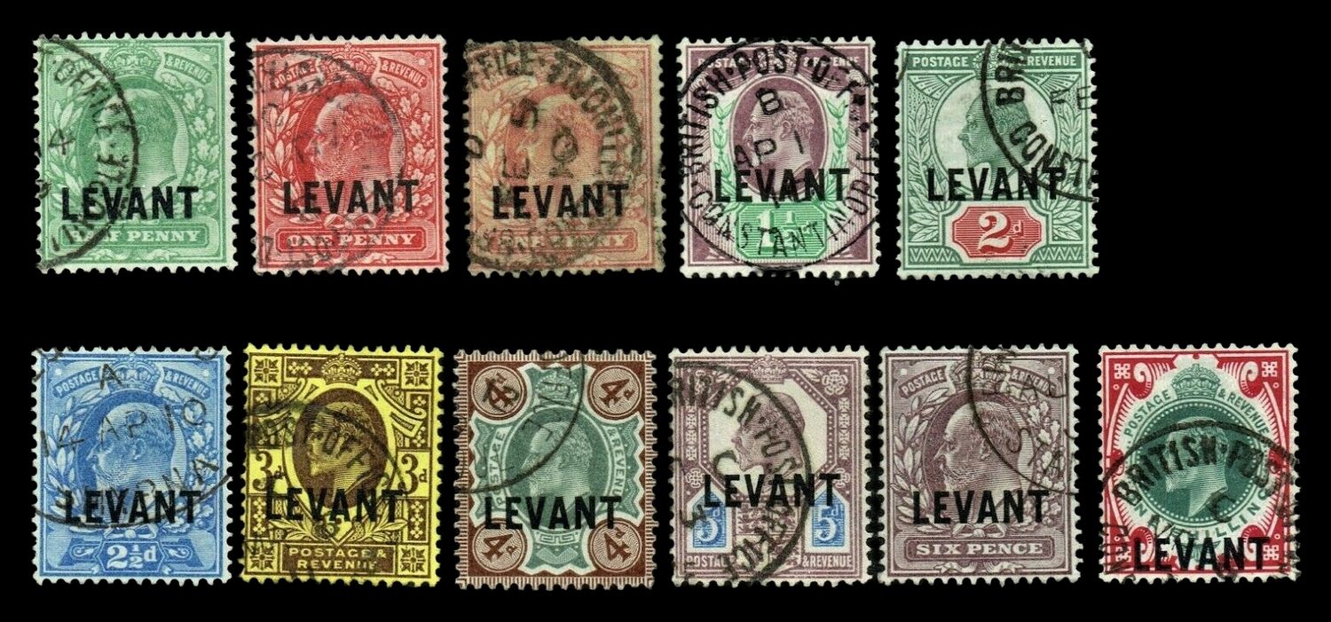 BRITISH LEVANT 1905, SG L1-L10 KING EDWARD VII, COMPLETE SET FU/VFU