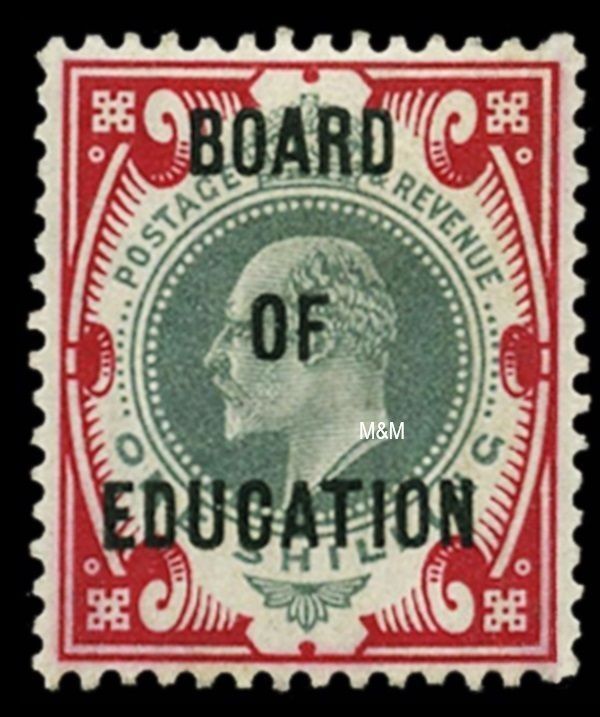 GB KING EDWARD VII, 1902, 1s DULL GREEN & CARMINE, SG O87, Mi.D35, MNH