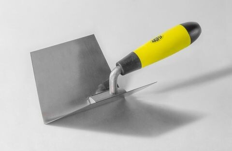FRATTONE SUPERPROFESSIONALE IN ACCIAIO INOX, SAGOMATO AD ANGOLO INTERNO, MANICO GOMMA