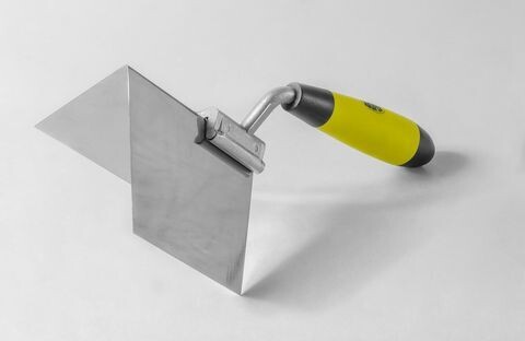 FRATTONE SUPERPROFESSIONALE IN ACCIAIO INOX, SAGOMATO AD ANGOLO ESTERNO, MANICO GOMMA