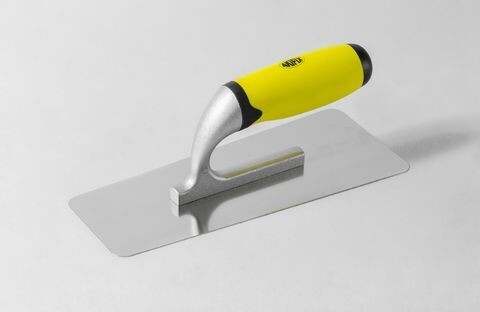 FRATTONE SUPERPROFESSIONALE IN ACCIAIO INOX, LAMA PIATTA TRAPEZOIDALE DA 24x10 cm , MANICO GOMMA, BORDI ARROTONDATI