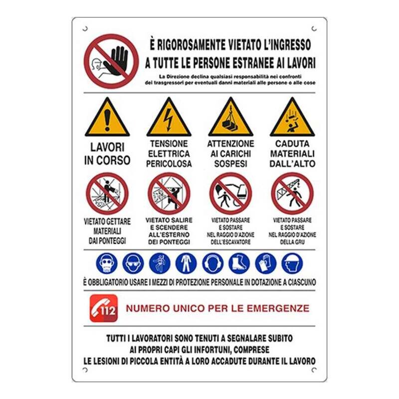 Cartello completo segnali pericolo e telefoni 900 x 700