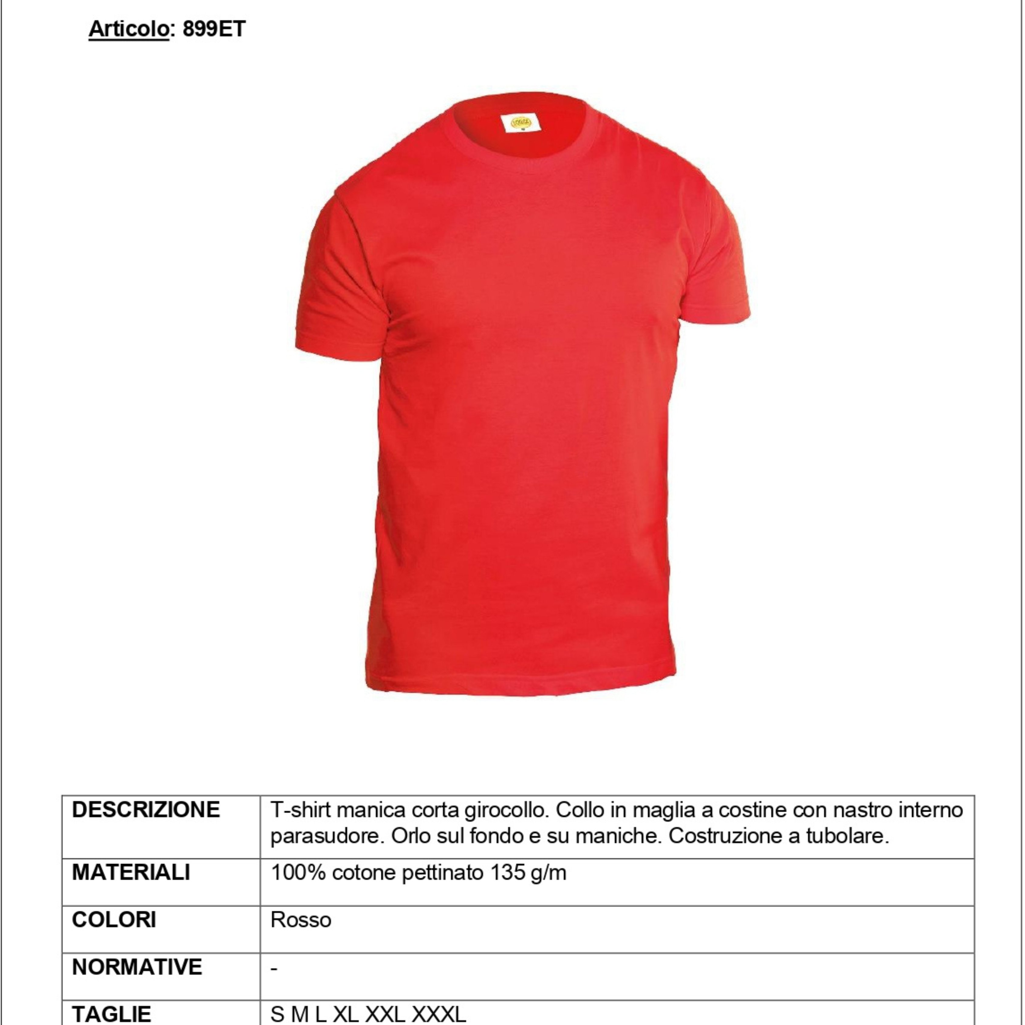 899ET T-shirt cotone tubolare rossa