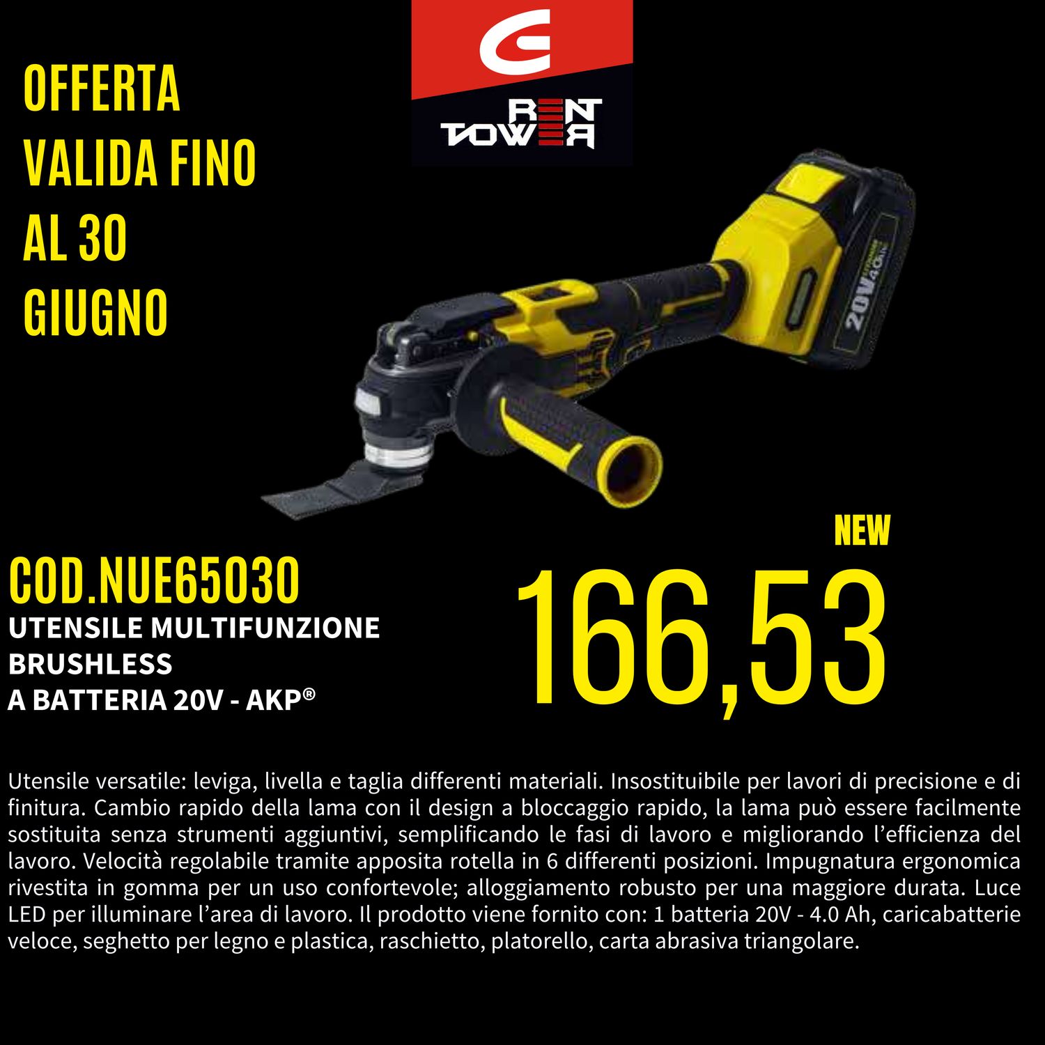 UTENSILE MULTIFUNZIONE BRUSHLESS A BATERIA 20 V AKIFIX