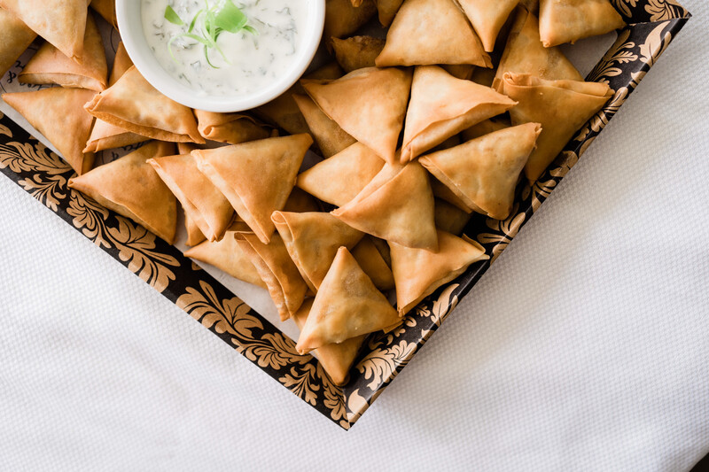 Vegetable Samosas with Mint Yoghurt Dipping Sauce Platter