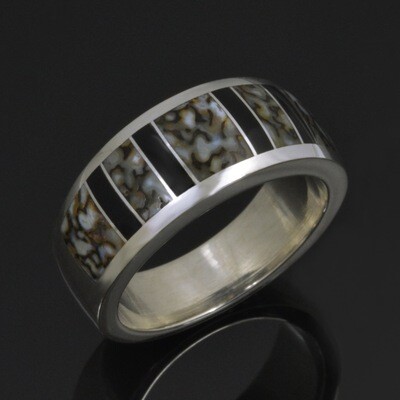 Gray Dinosaur Bone Wedding Ring in Sterling Silver by Hileman Silver Jewelry