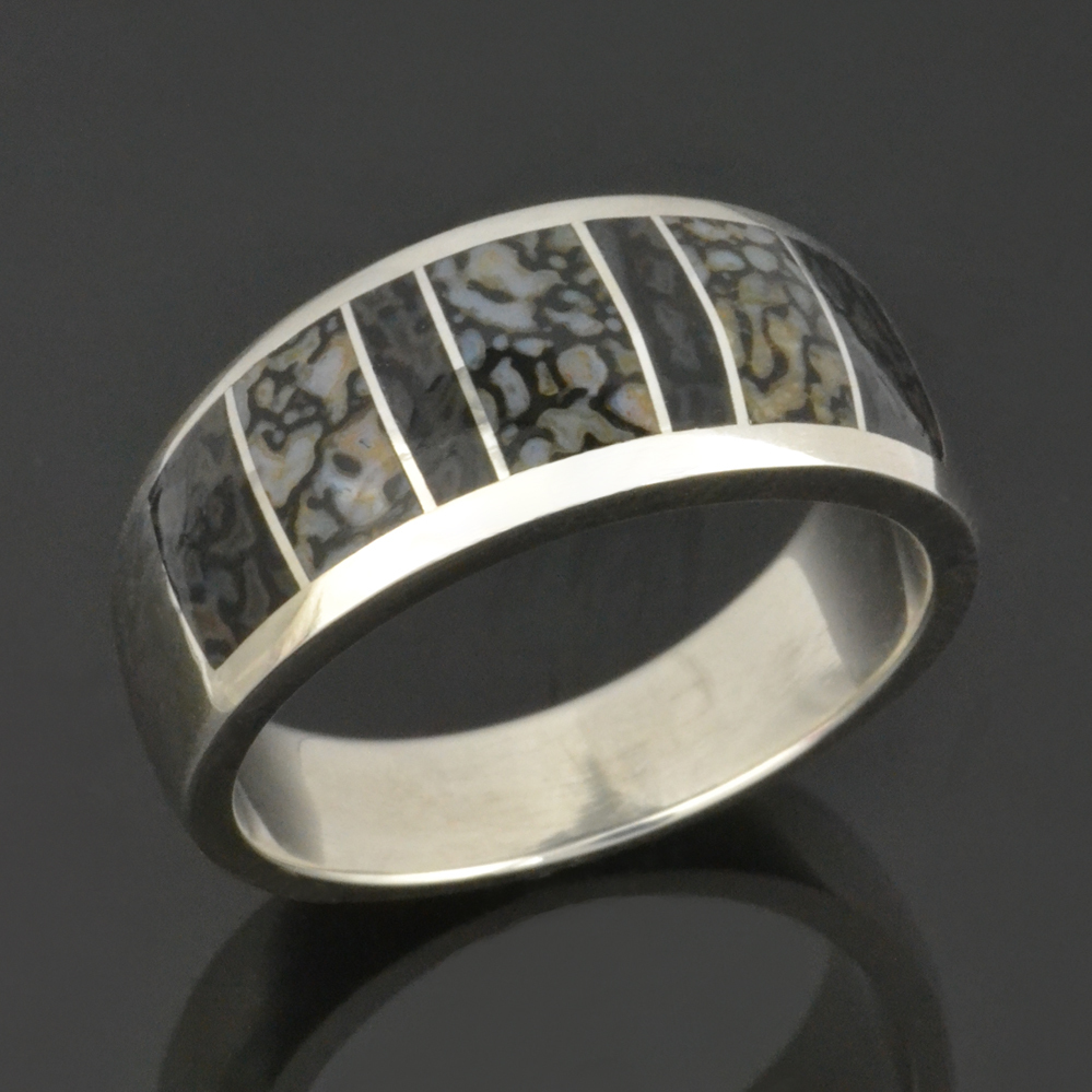 Dinosaur Bone Wedding Ring in Sterling Silver by Hileman Silver Jewelry