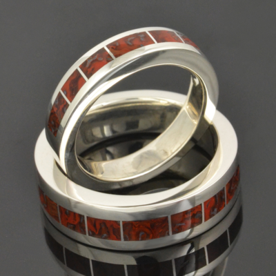 Dinosaur Bone Wedding Ring Set in Sterling Silver