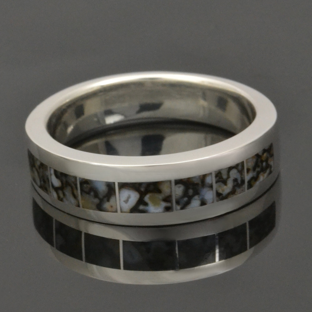 Gray Dinosaur Bone Wedding Ring in Sterling Silver