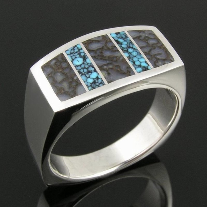 Dinosaur Bone Ring with Spiderweb Turquoise