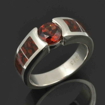 Dinosaur Bone Ring with Mozambique Garnet