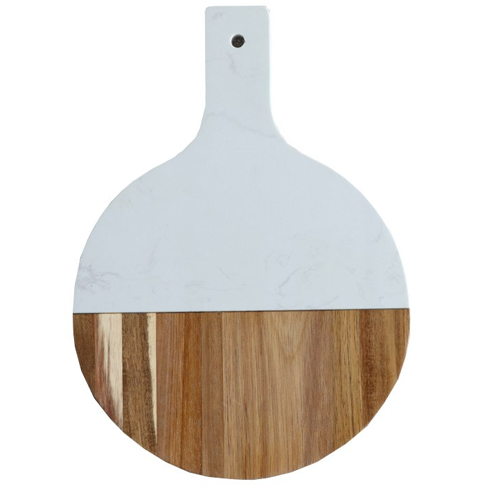 Cassie Marble Acacia Serving Board Round With Handle Natural