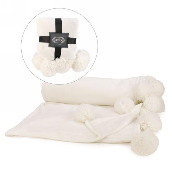 White Blanket with Poms