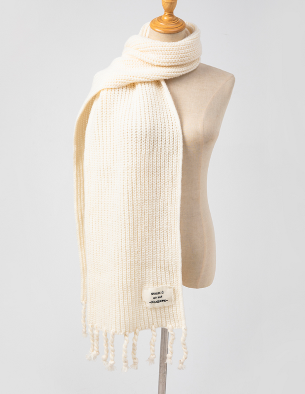 White Knit Scarf with Tassels