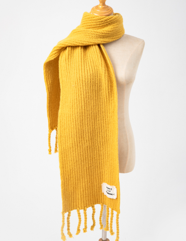 Mustard Knit Scarf with Tassels
