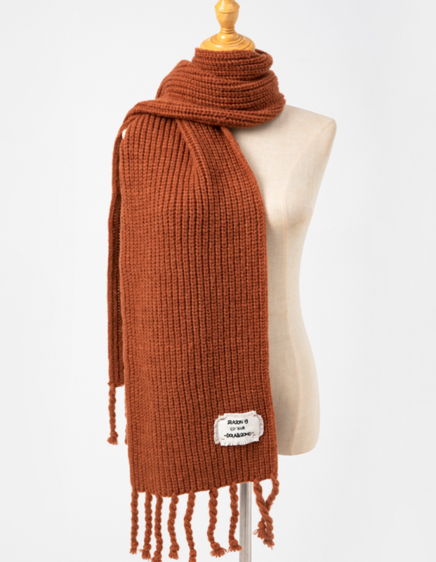 Rust Knit Scarf with Tassels
