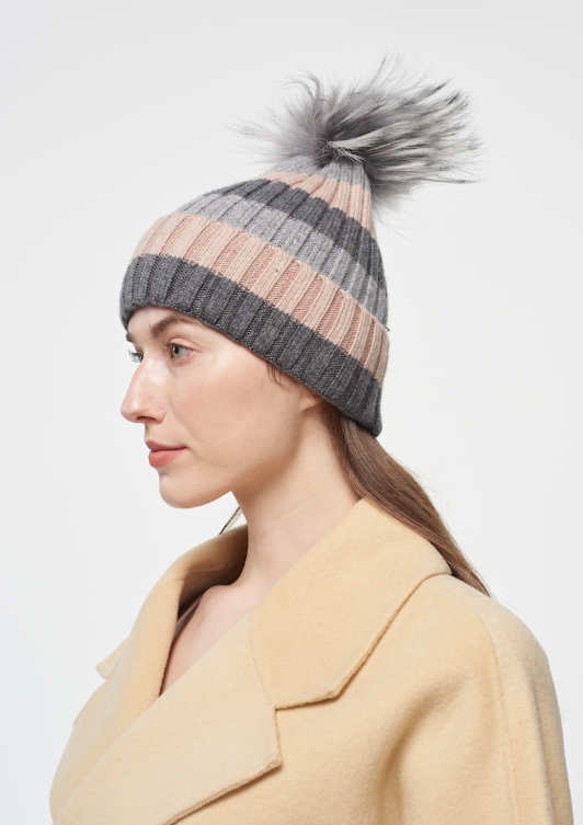 Grey and Blush Cashmere Hat
