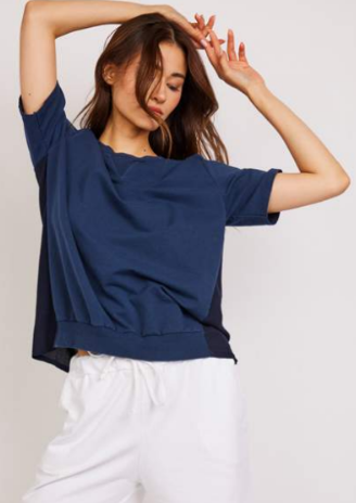 Terry Cotton Short Sleeve top with crepe back