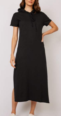 Cotton Long Hoodie Dress- Black