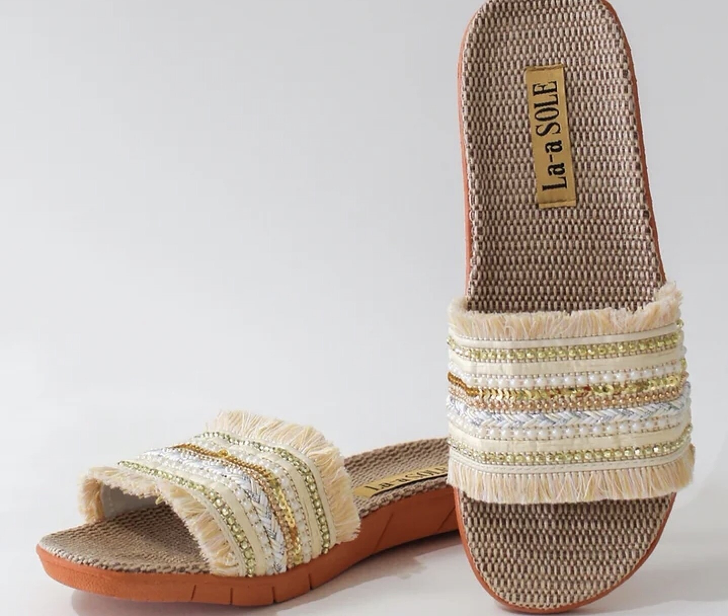 Cream Boho Slides