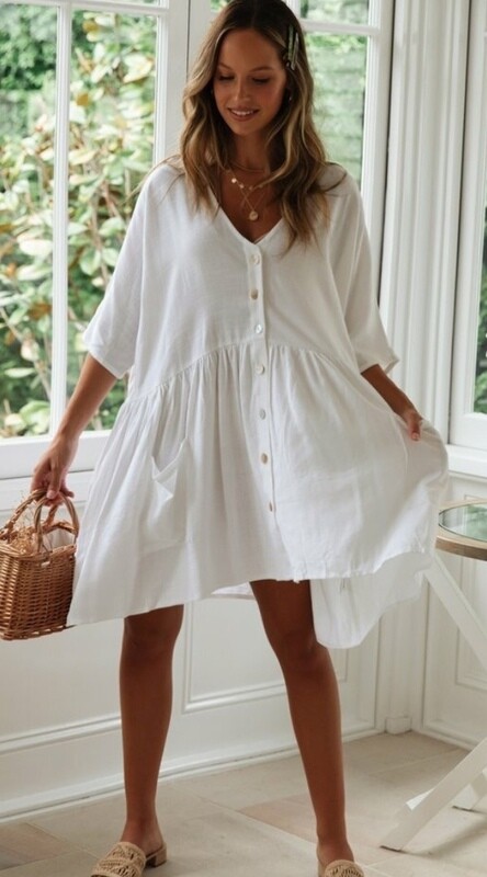 Button Up White Dress