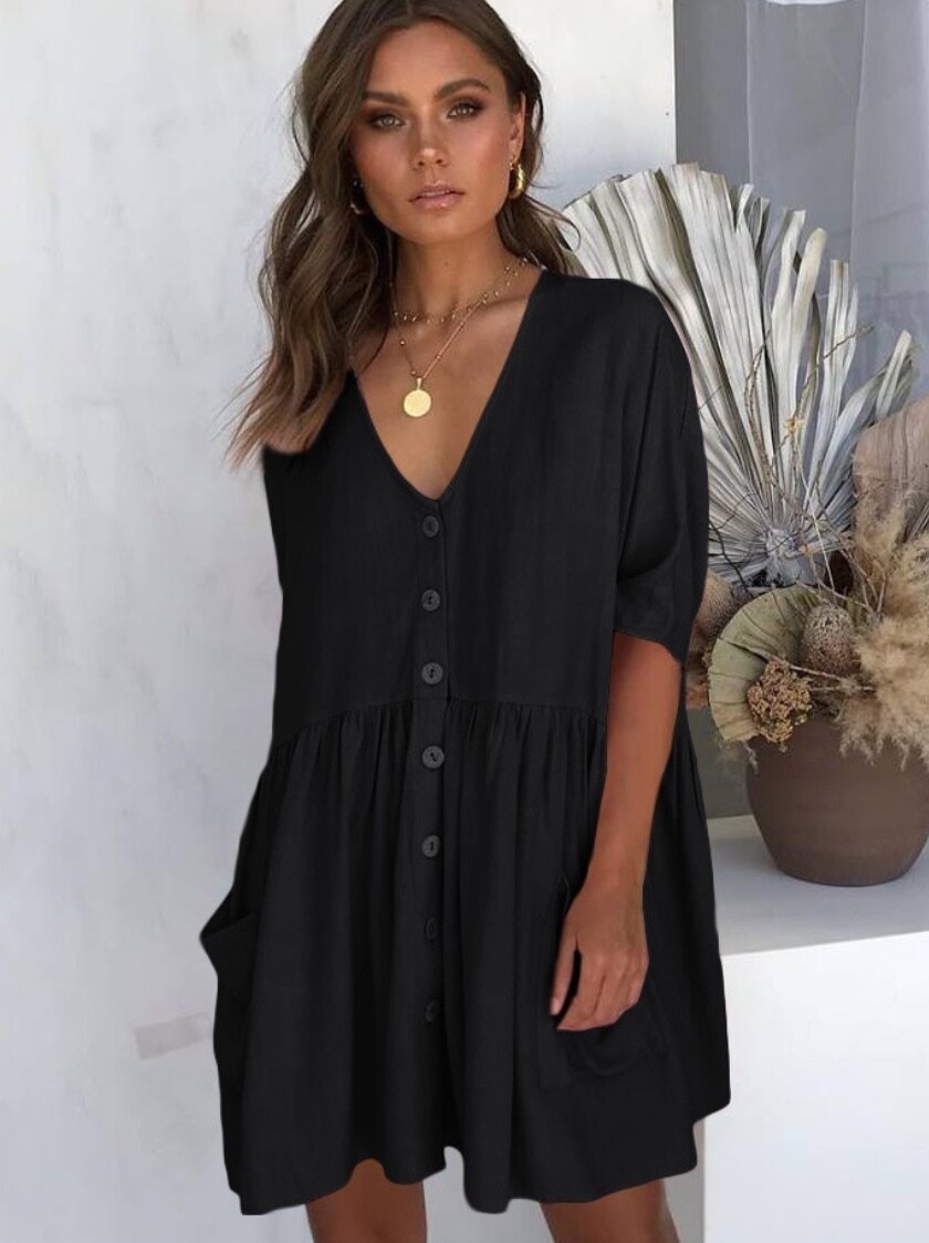 Button Up Black Dress