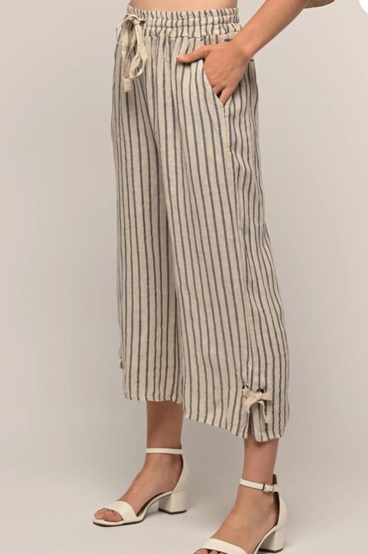 Natural Striped Capri - Linen