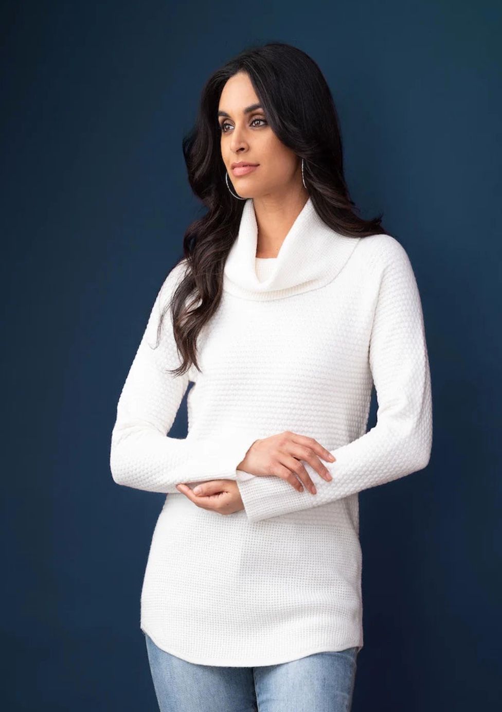 Elena Wang  White cowl neck
