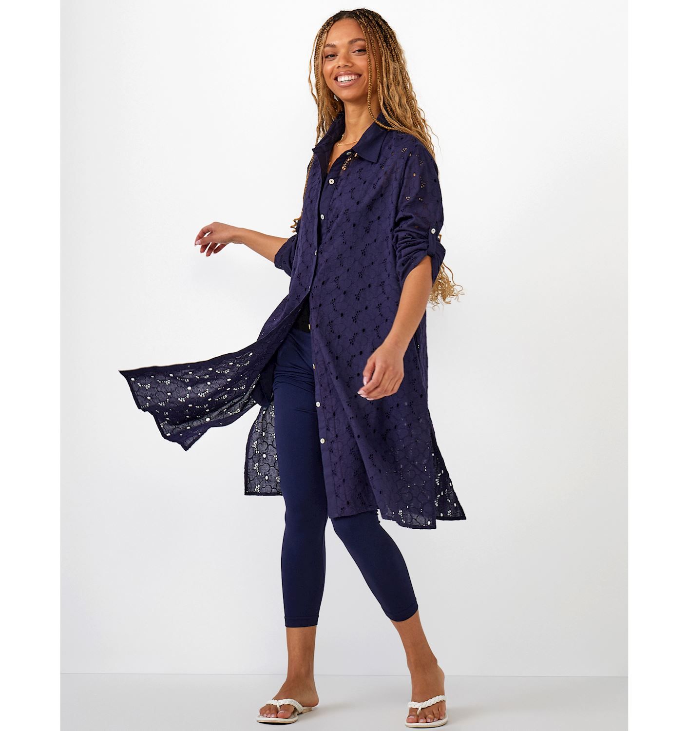 Navy Eyelet Button Shirt