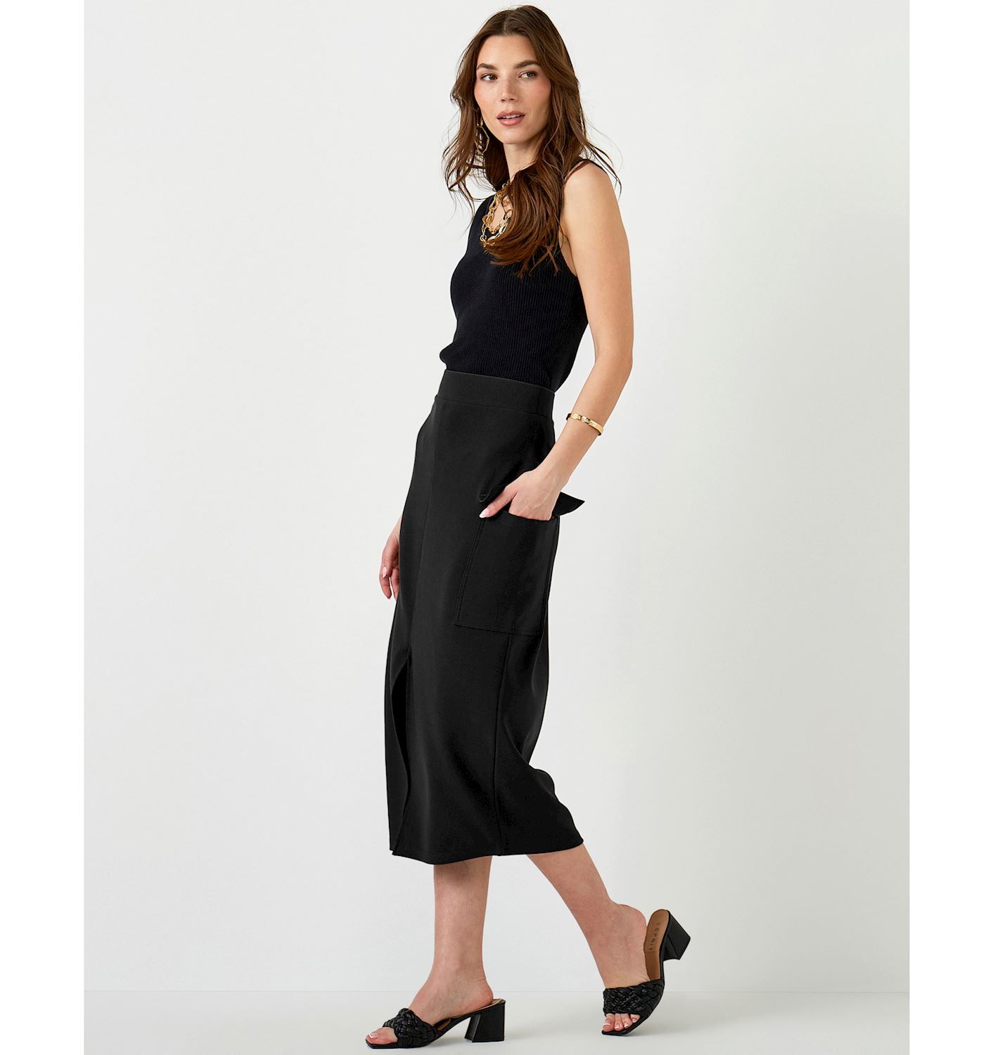 Slit Cargo Midi Skirt - Black