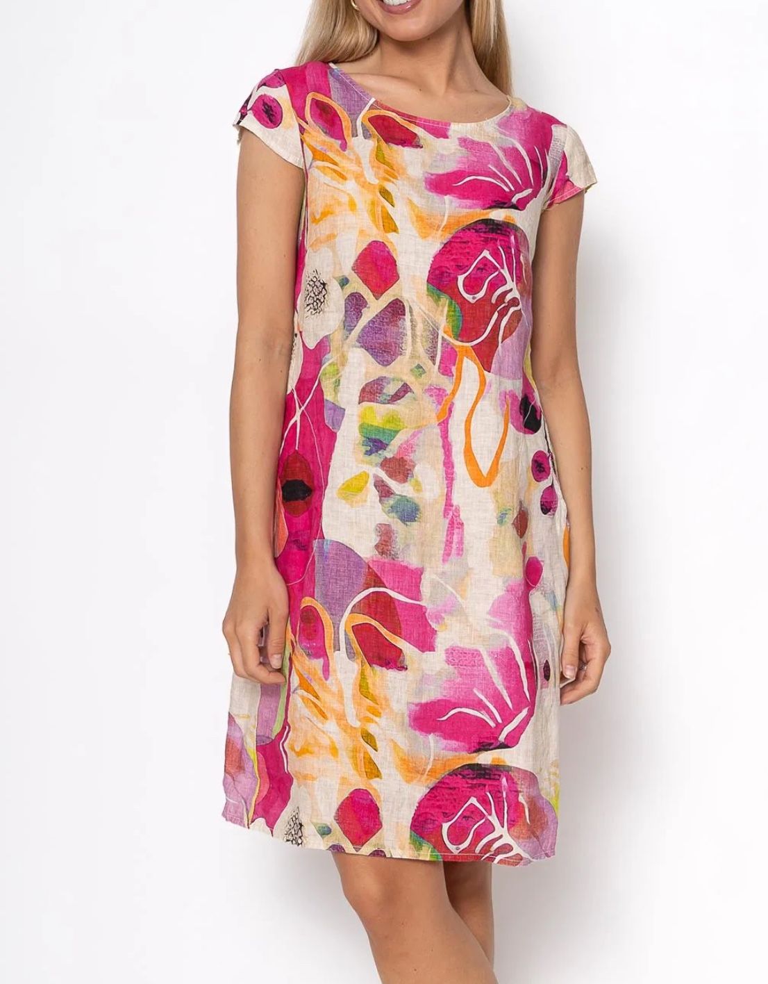 French Linen Dress- Fuxia