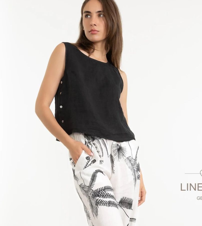 French Linen Top in Nero